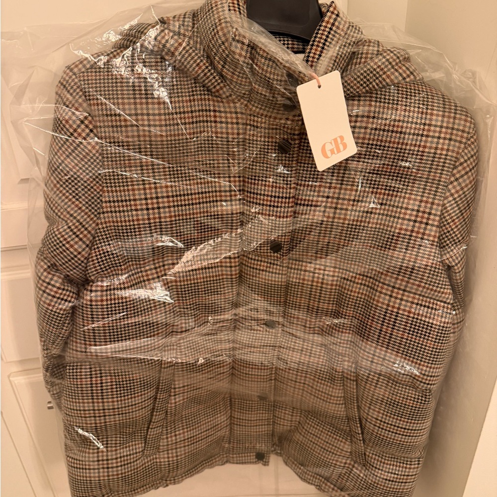Gianni Bini Adult Women Checkered Puffer Jacket - Brown and Black - Small, NWT